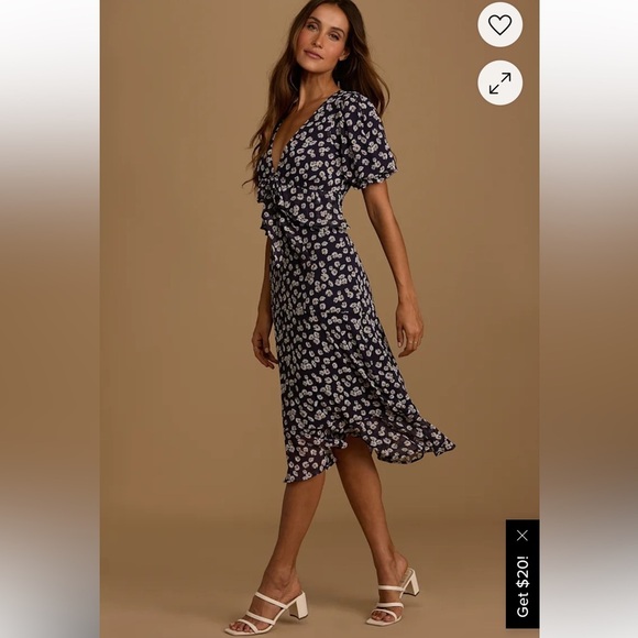 Lulus Anything Lovelier Navy Blue Floral Print Tiered Midi Dress Size S - Picture 3 of 10